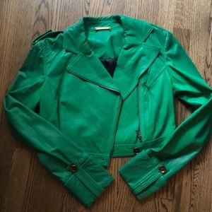 Diane von Furstenberg cropped moto leather jacket